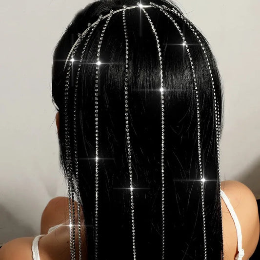 Long Tassel Rhinestone WOMEN'S Fashionable HairBand, Luxurious Gorgeous Headwear Shiny Hair Accessories for Gatherings