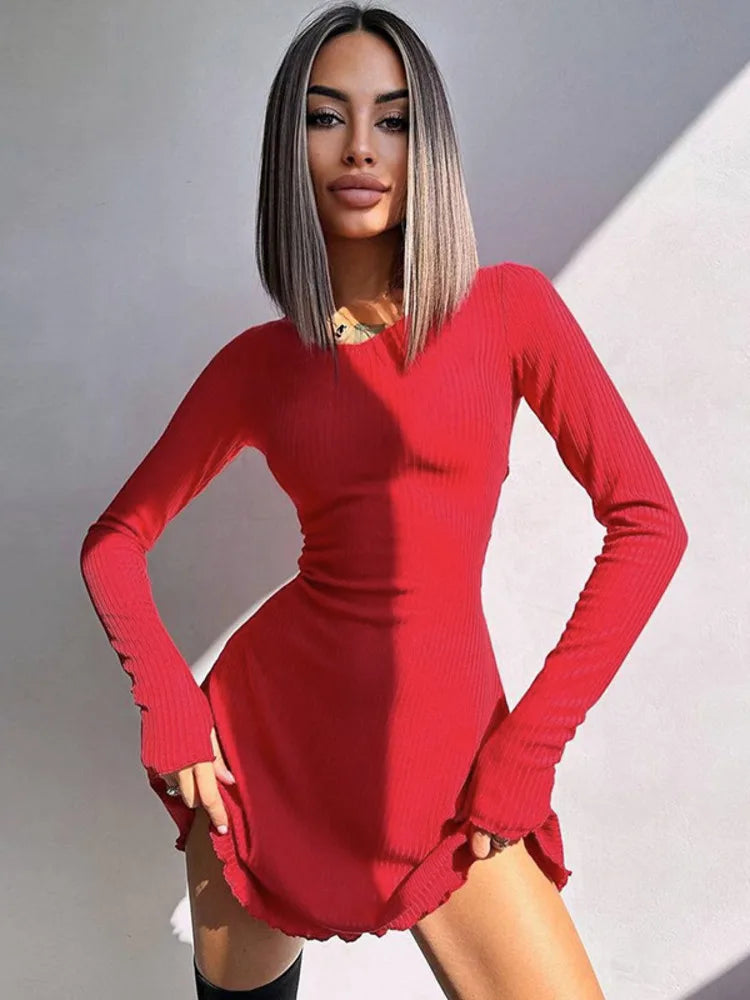 elegance and allure: the Mozision Ribbed Long Sleeve Sexy Mini Dress.
